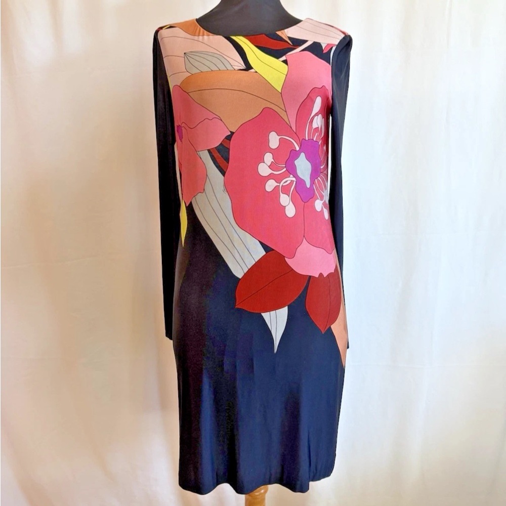 Trina Turk Black Modern Floral Sheath Knit Dress - Size 2 Extra Small